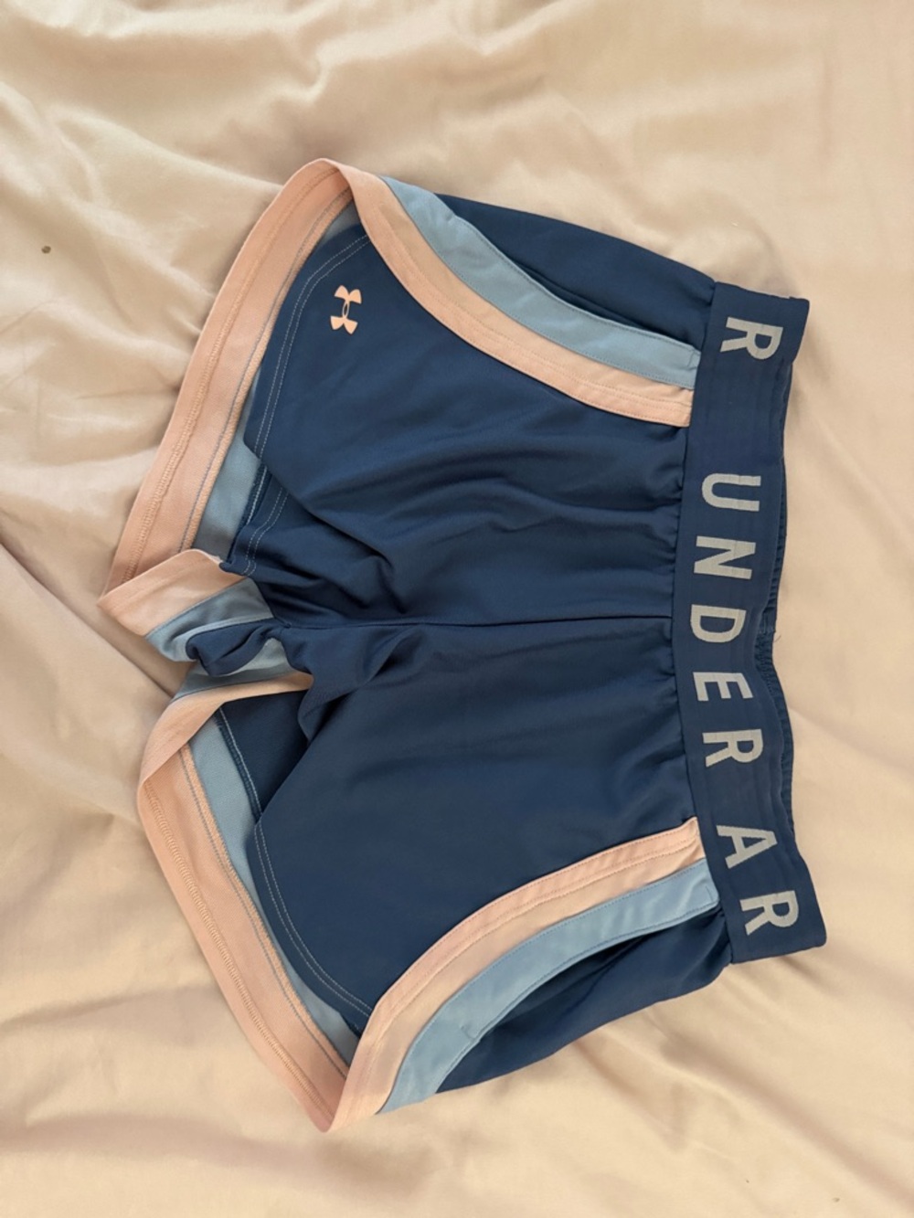 Under Armour Women’s Navy Athletic Shorts with Pink and Light Blue Trim